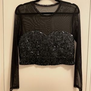 Reiss Sequin & Mesh Crop Top